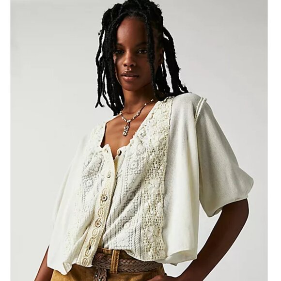 Free People Tops - Free People Mae Embroidered Lace Button Down Top Ivory Medium